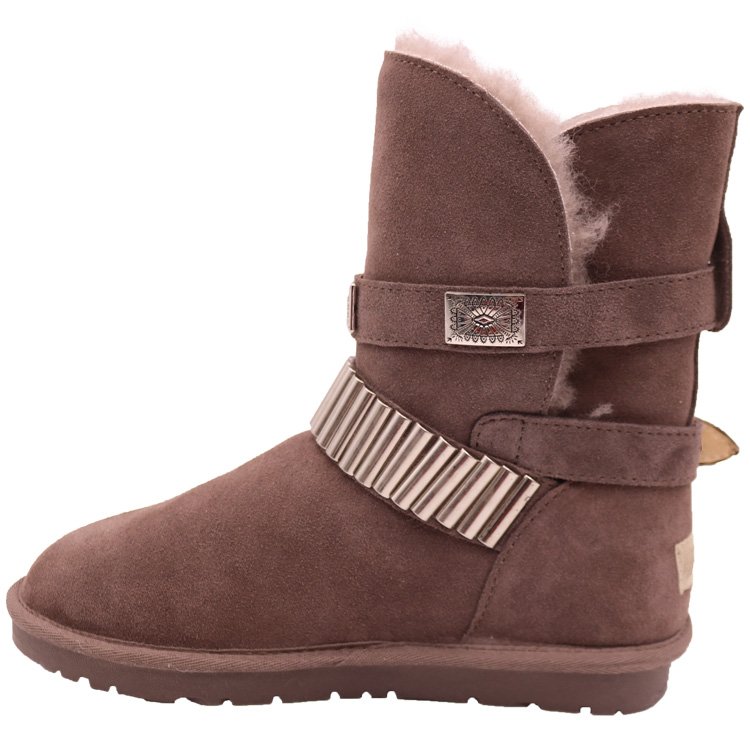 CF-194 Winter Factory Ankle Length Genuine Leather Metal Belt And Buckles 2022 Women Snow Boots Winter