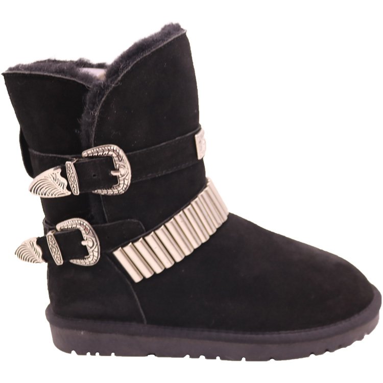 CF-194 Winter Factory Ankle Length Genuine Leather Metal Belt And Buckles 2022 Women Snow Boots Winter