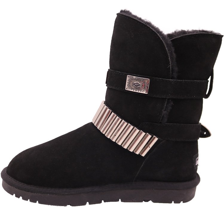CF-194 Winter Factory Ankle Length Genuine Leather Metal Belt And Buckles 2022 Women Snow Boots Winter