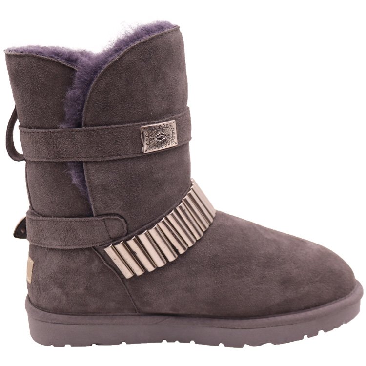 CF-194 Winter Factory Ankle Length Genuine Leather Metal Belt And Buckles 2022 Women Snow Boots Winter