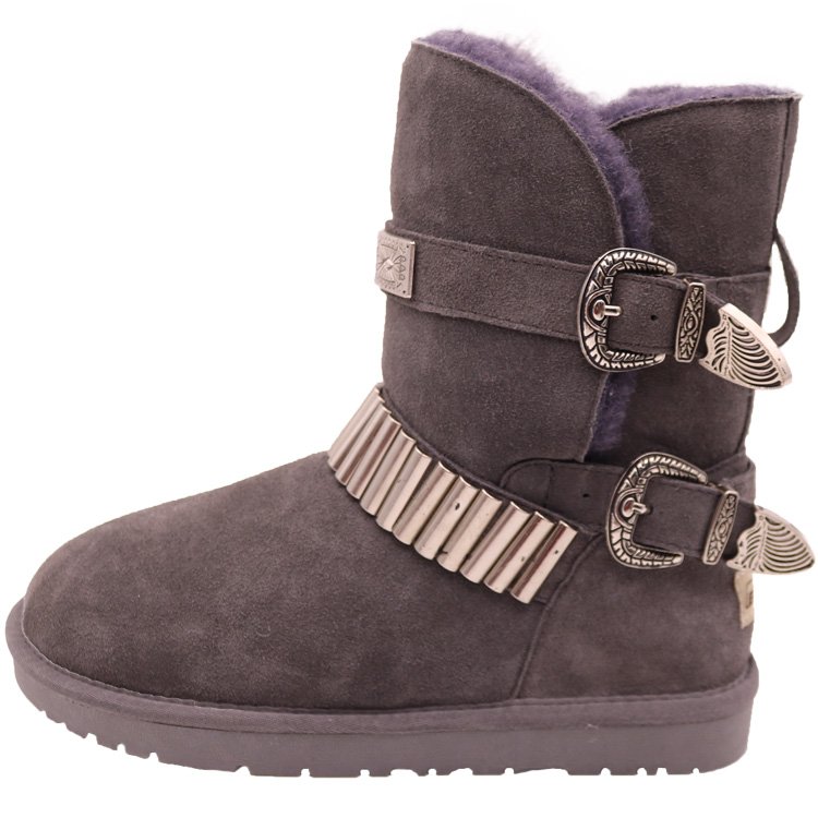 CF-194 Winter Factory Ankle Length Genuine Leather Metal Belt And Buckles 2022 Women Snow Boots Winter