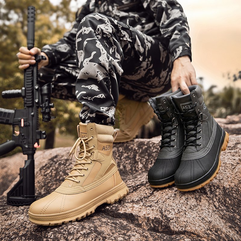 Wholesale High Top Tactical Boots for Men Non-slip Waterproof Camouflage Outdoor Hiking Shoes in Winter Lightweight Zip Closure