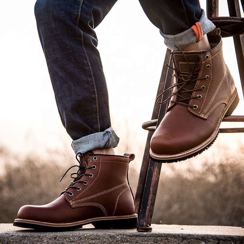 new style italy outdoor hiking sports work boots genuine leather waterproof goodyear safety boots