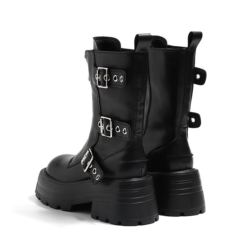 Womens Platform Boot Heels Sexy Round Toe Lace UP High Heels Mid Calf Boots