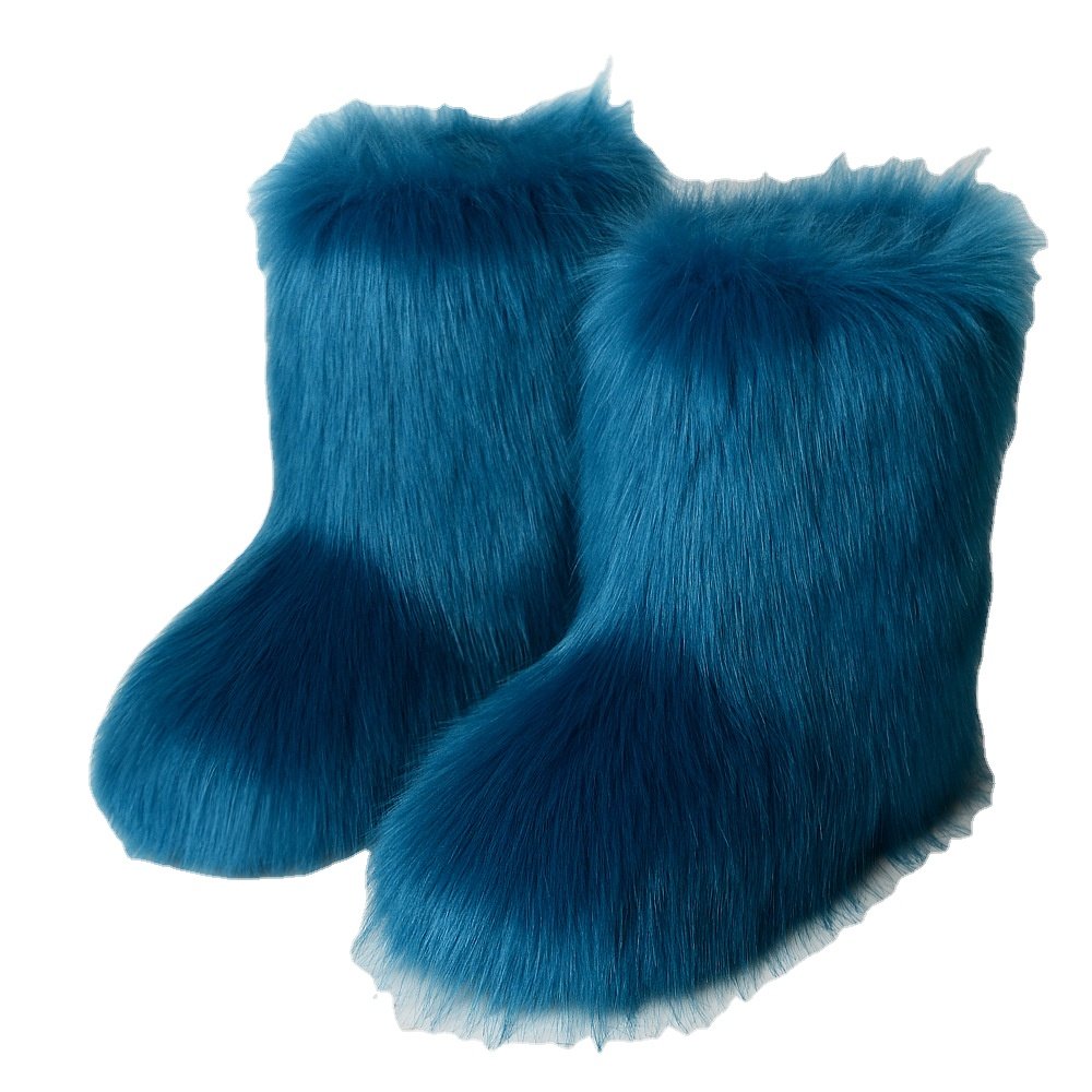 Women's Winter Fluffy Faux Fox Raccoon Fur Boots Woman Plush Warm Snow Boots Fashion Winter Shoes