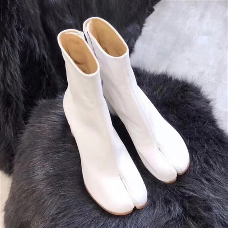 IDOIT Hot Selling Slip On Leather Boots Split Toe Slim Thick Heel High Heel Ladies Boots Ankle Leather Boots Women Shoes
