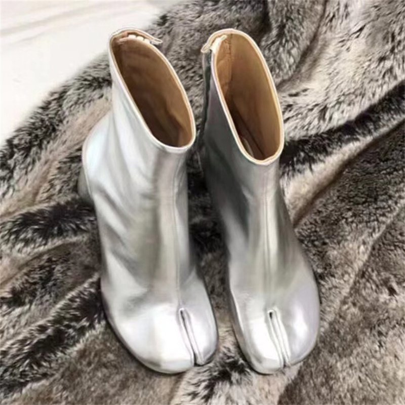 IDOIT Hot Selling Slip On Leather Boots Split Toe Slim Thick Heel High Heel Ladies Boots Ankle Leather Boots Women Shoes