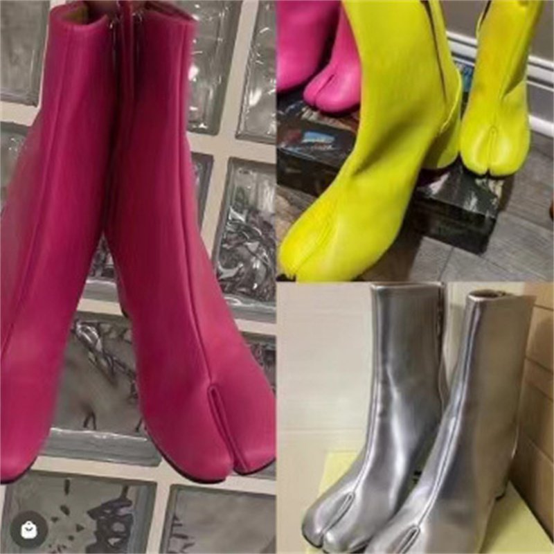 IDOIT Hot Selling Slip On Leather Boots Split Toe Slim Thick Heel High Heel Ladies Boots Ankle Leather Boots Women Shoes