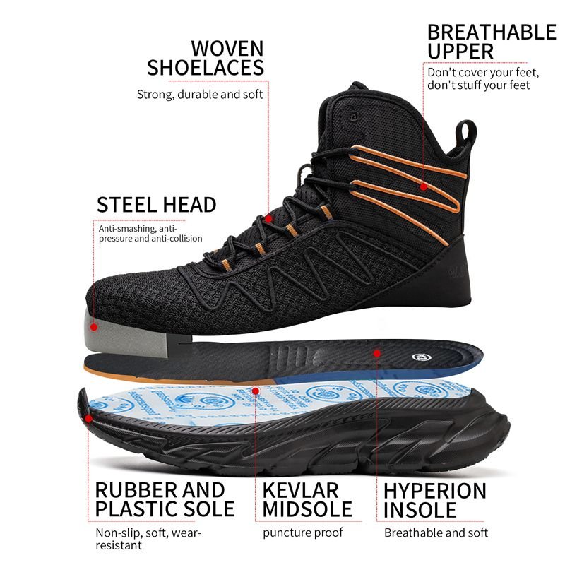 Lightweight and Comfortable Sport Fashion Work safety boots Steel Toe Security Boots lights Safety shoes for men