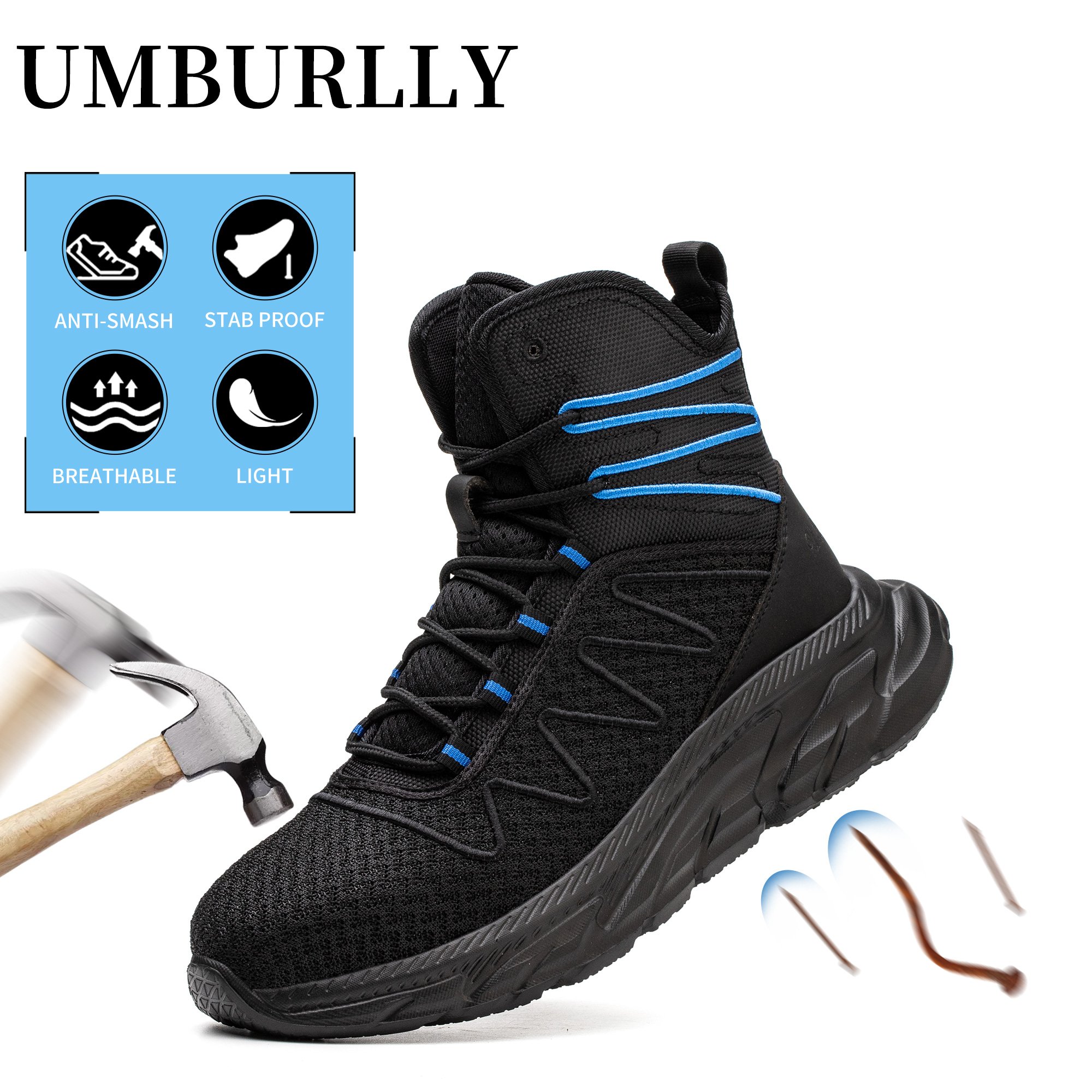 Lightweight and Comfortable Sport Fashion Work safety boots Steel Toe Security Boots lights Safety shoes for men