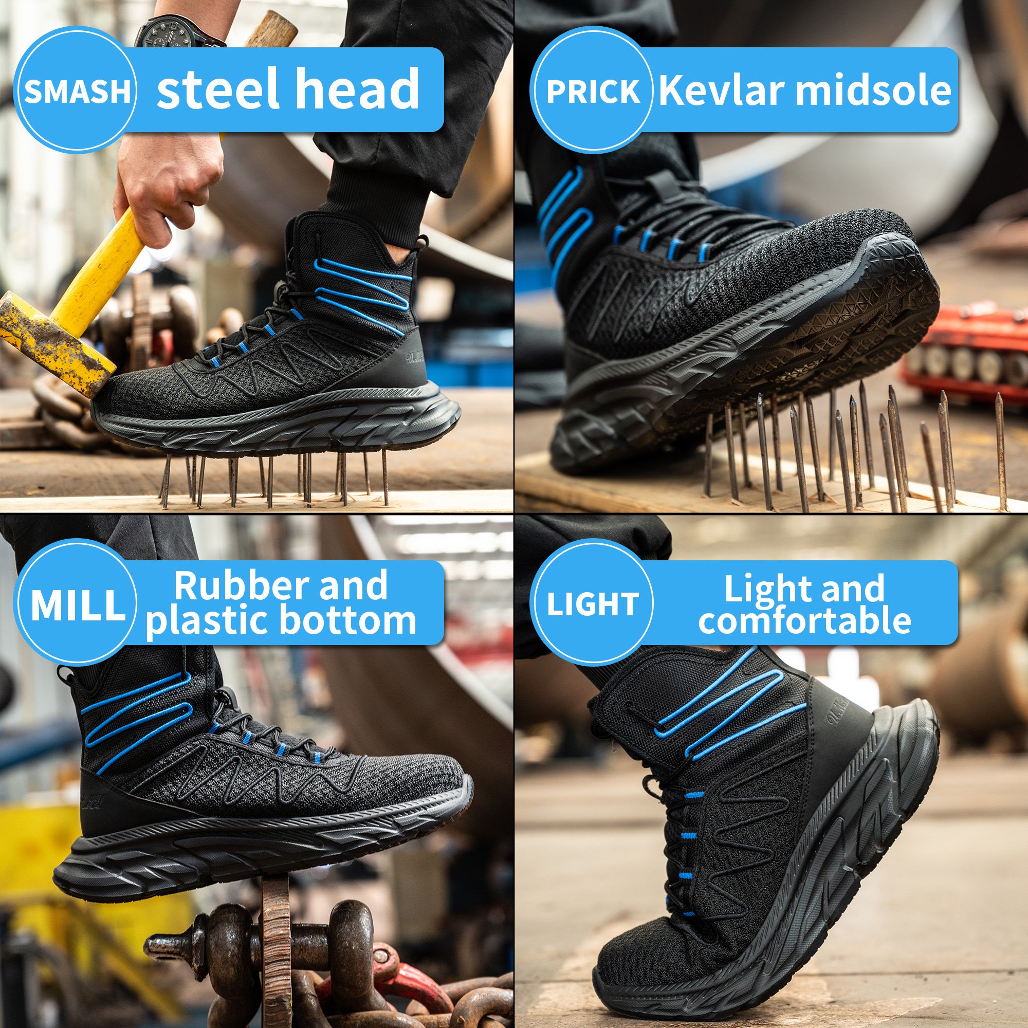 Lightweight and Comfortable Sport Fashion Work safety boots Steel Toe Security Boots lights Safety shoes for men
