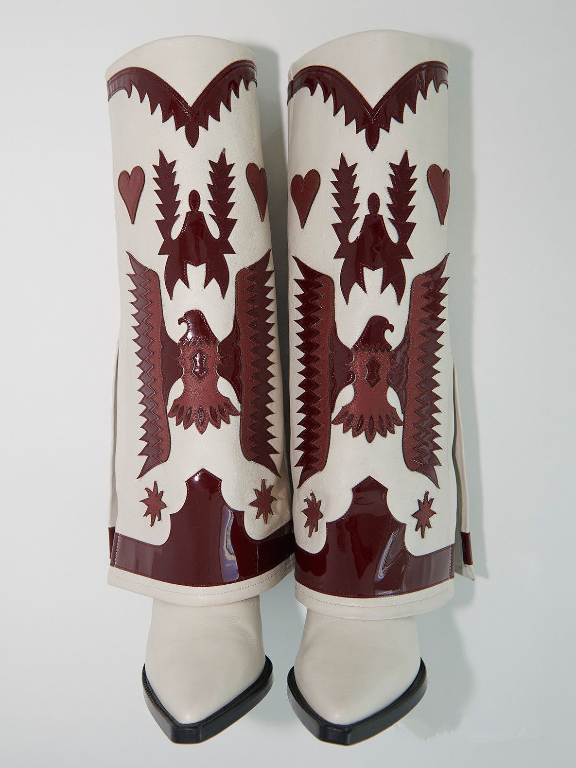 BUSY GIRL MY4318 Wide Leg Boots Women Shoes White Block Heels western Knee High Embroidery Boots fold over boots for womens