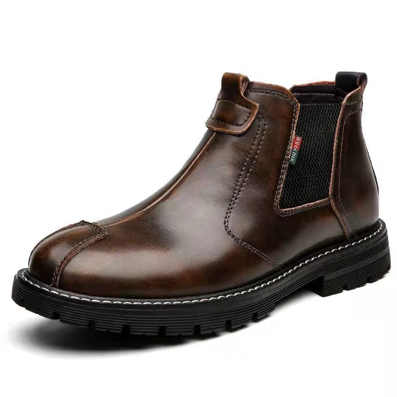 2023 new high-top casual leather boots shoes retro British flat Chelsea boots men short work boots