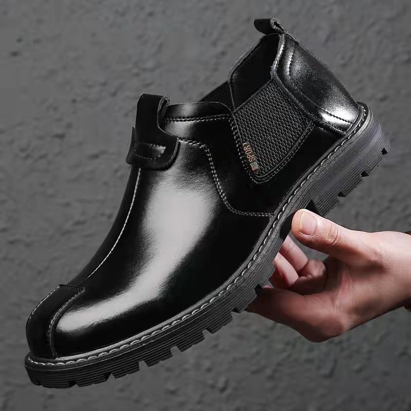2023 new high-top casual leather boots shoes retro British flat Chelsea boots men short work boots