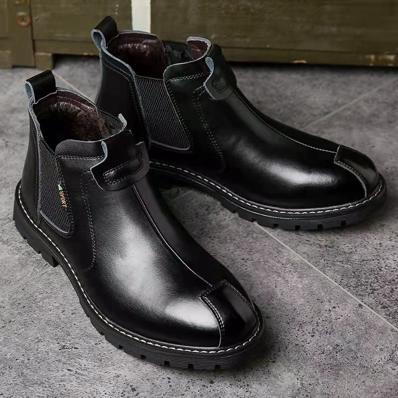 2023 new high-top casual leather boots shoes retro British flat Chelsea boots men short work boots