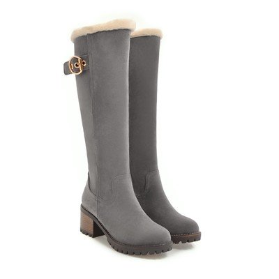 Fashion Winter Shoes Woman Fur Warm Snow Boots Square High Heels knee high Boots For Women