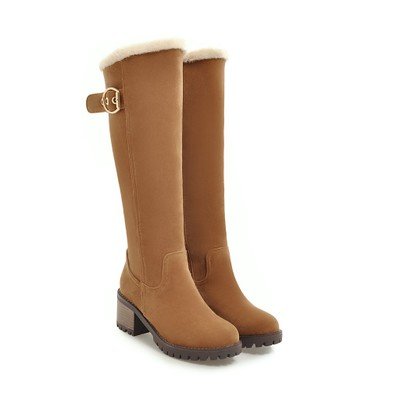 Fashion Winter Shoes Woman Fur Warm Snow Boots Square High Heels knee high Boots For Women