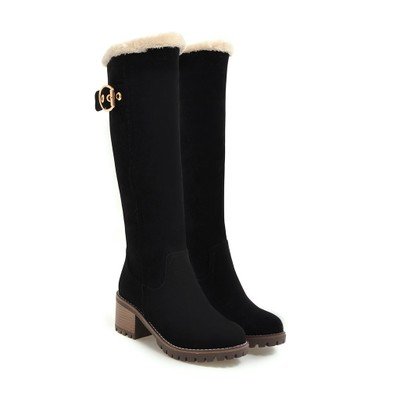 Fashion Winter Shoes Woman Fur Warm Snow Boots Square High Heels knee high Boots For Women