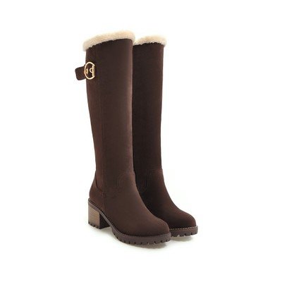 Fashion Winter Shoes Woman Fur Warm Snow Boots Square High Heels knee high Boots For Women
