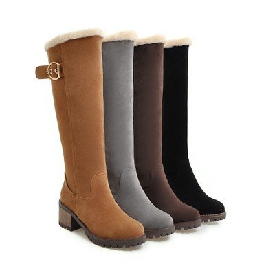 Fashion Winter Shoes Woman Fur Warm Snow Boots Square High Heels knee high Boots For Women