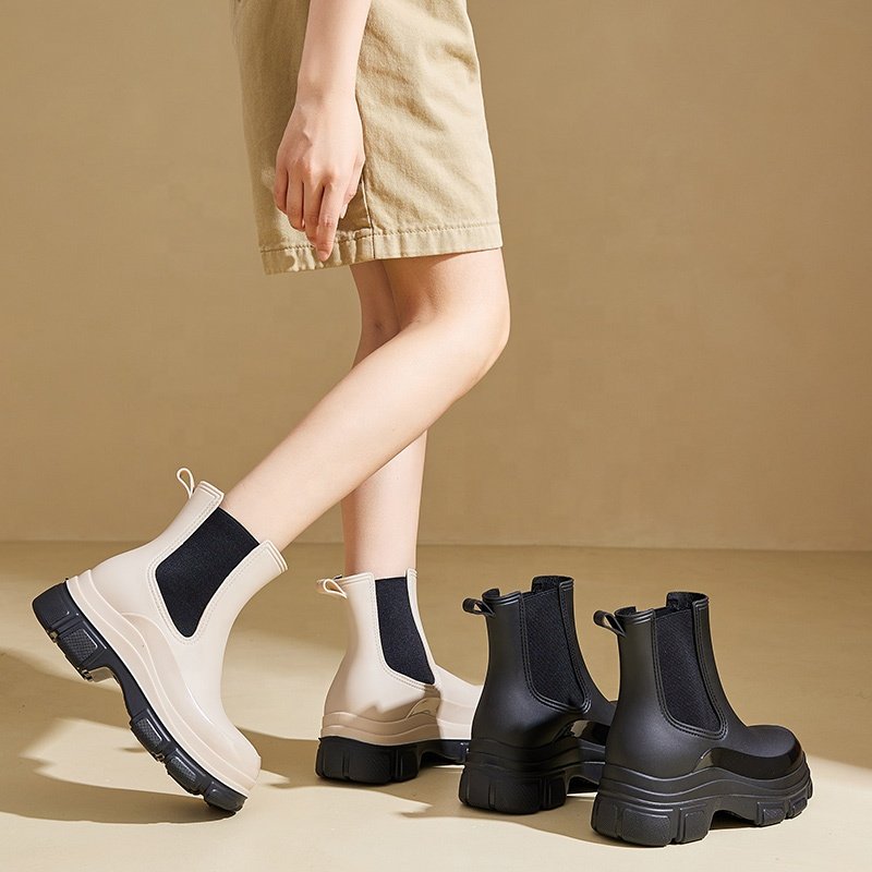 Fashion Women ankle rain boots to keep warm PVC ladies slip-on snow boots waterproof walking sandals Hunting PVC boots