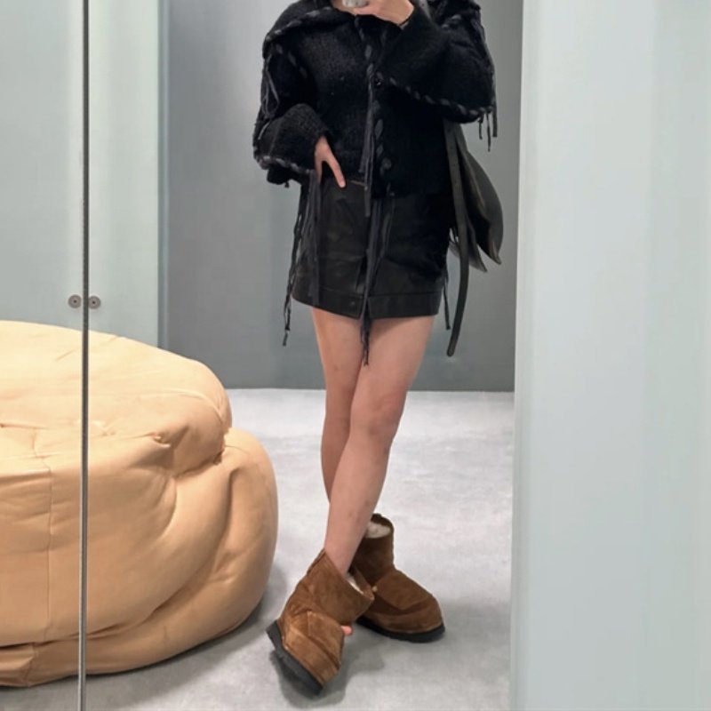 Dropshipping Custom Logo Denim Fur Ankle & Bootie Designer Chunky Platform Boots Shoes Women Winter Snow Boots with Pocket