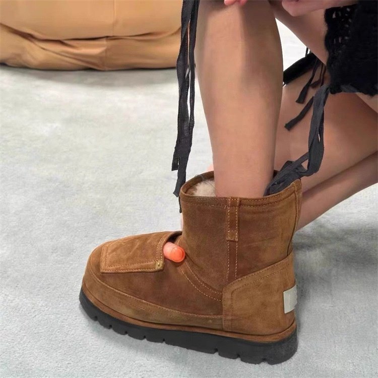 Dropshipping Custom Logo Denim Fur Ankle & Bootie Designer Chunky Platform Boots Shoes Women Winter Snow Boots with Pocket