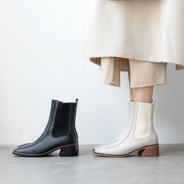 2024 Elegant Women's Casual Dress Boots Square Toe Block Heel Ankle Dressy Sandals New Arrival Autumn Made Leather Rubber PU