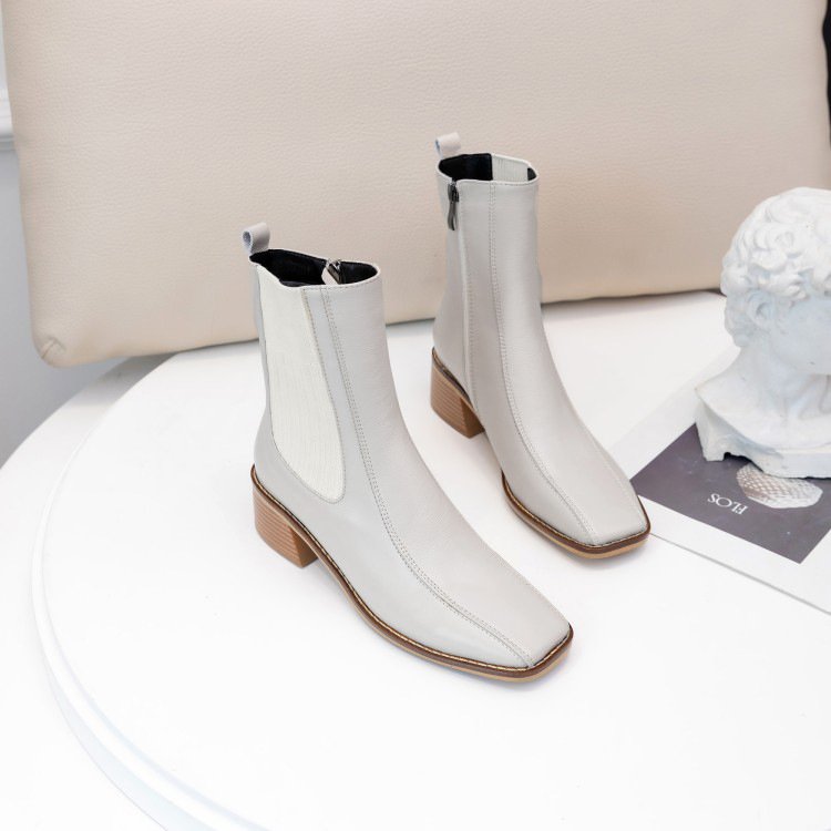 2024 Elegant Women's Casual Dress Boots Square Toe Block Heel Ankle Dressy Sandals New Arrival Autumn Made Leather Rubber PU