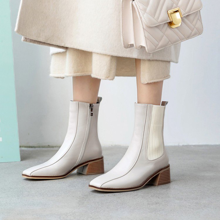 2024 Elegant Women's Casual Dress Boots Square Toe Block Heel Ankle Dressy Sandals New Arrival Autumn Made Leather Rubber PU
