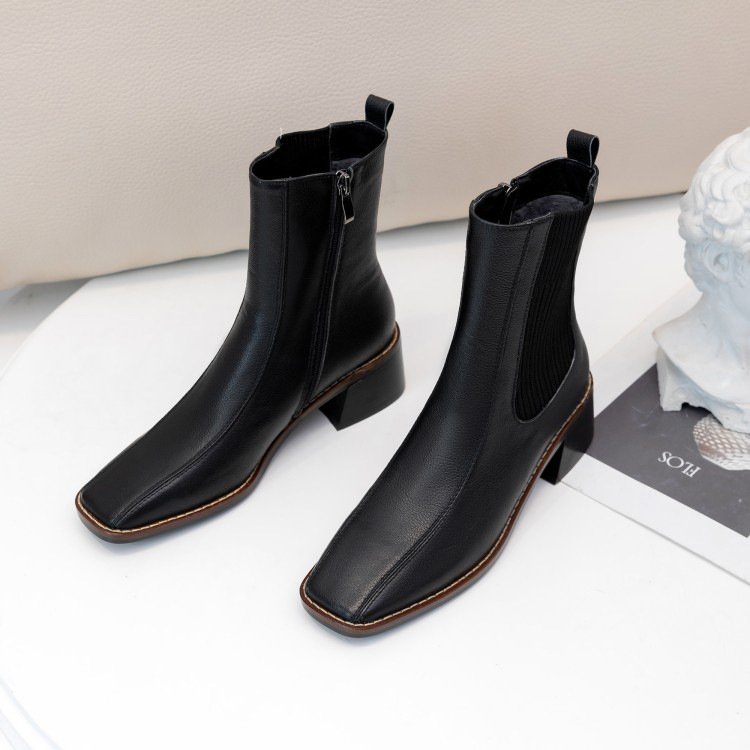 2024 Elegant Women's Casual Dress Boots Square Toe Block Heel Ankle Dressy Sandals New Arrival Autumn Made Leather Rubber PU