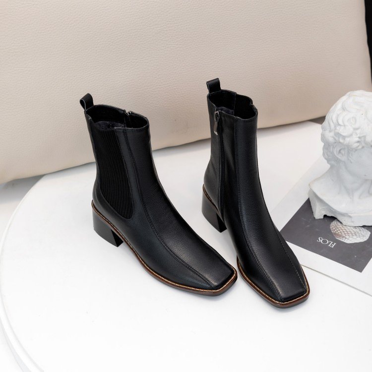 2024 Elegant Women's Casual Dress Boots Square Toe Block Heel Ankle Dressy Sandals New Arrival Autumn Made Leather Rubber PU
