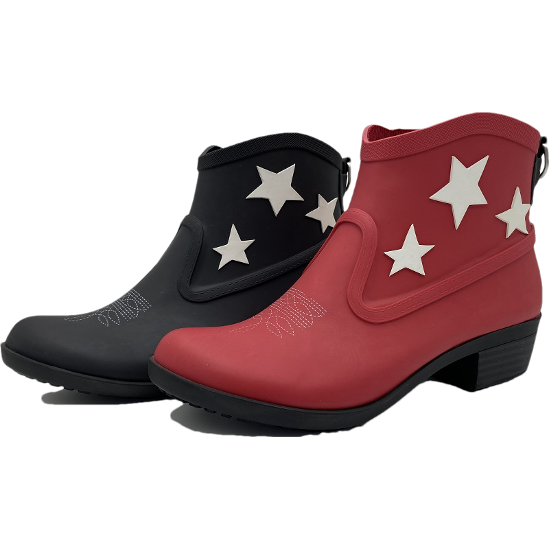 Women's Hot Fashion Style Black Star Elastic Garden for Work Hiking Climbing Rubber Rain Boots for Ladies