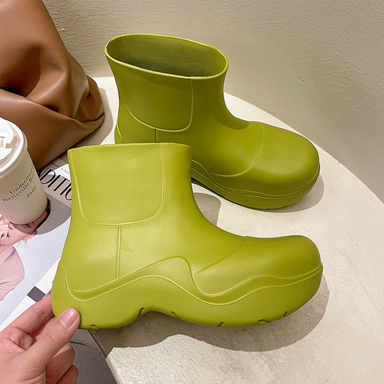 New Solid Color Round Toe Shoes Thick Soled Short Rain Boo Women Ladies Rain Boots