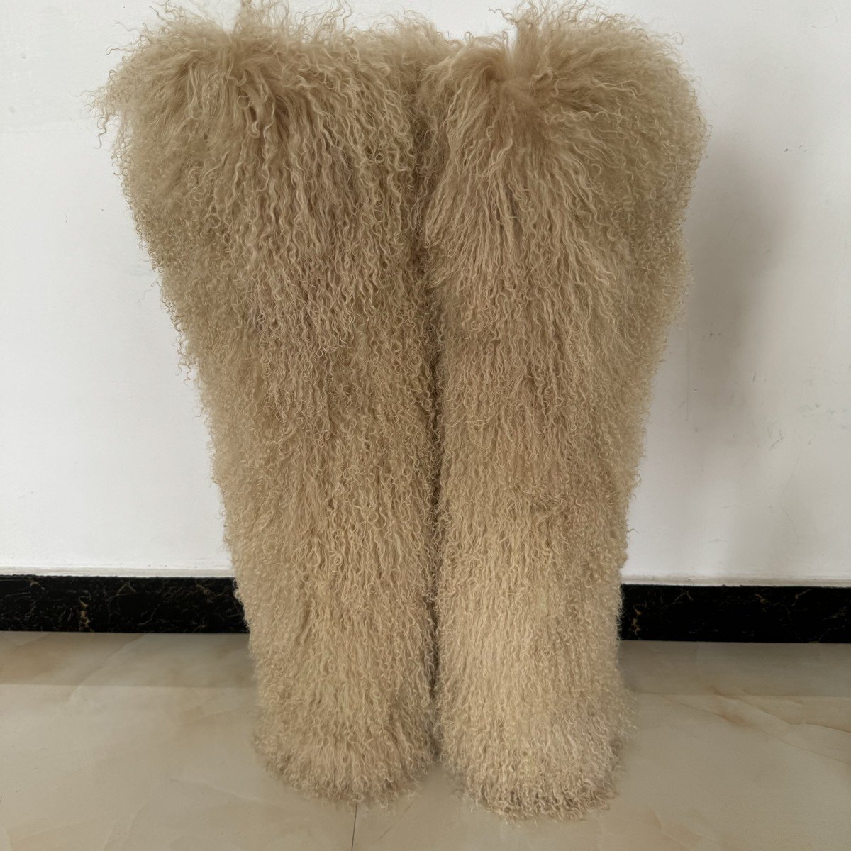 72cm Long Mongolian Fur Boots Warm Thick Sole Fashion style High Boots Fluffy Fur Over-the-knee Fashion Outdoor Snow Boot