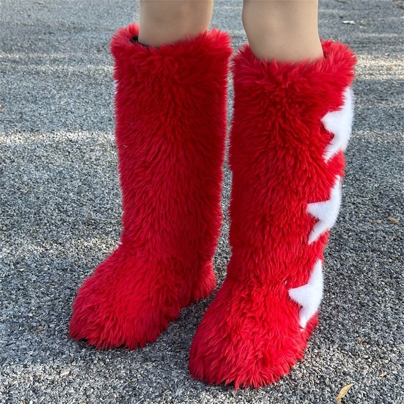 2024 Fuzzy Slippers Boots Women Winter Star Five Pointed Indoor Home Fur Contton Plush Non Slip Soft Warm Female Fur Shoes