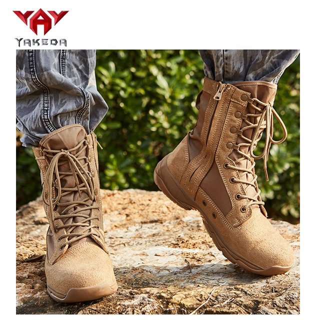 Yakeda wholesale side zipper boots suede shoes camping combat Rubber Outsole Upper high ankle genuine leather boots for mens
