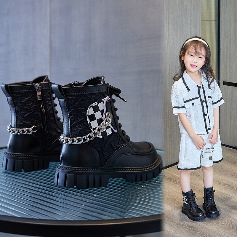 Fashion Designer Latest Design Girls Shoes Wholesale Outdoor Lace-up Children Ankle Boots Casual Style Rubber Safety Boots Kids