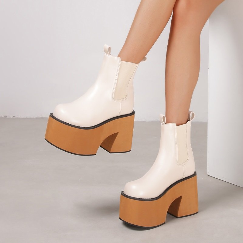 Ankle Boots Women Fashion High Platform Shaped High Heel Boots Chunky Heels Zipper Designer Shoes 44 Platform Shoes Women Shoes