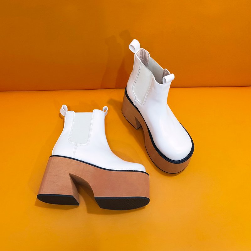 Ankle Boots Women Fashion High Platform Shaped High Heel Boots Chunky Heels Zipper Designer Shoes 44 Platform Shoes Women Shoes