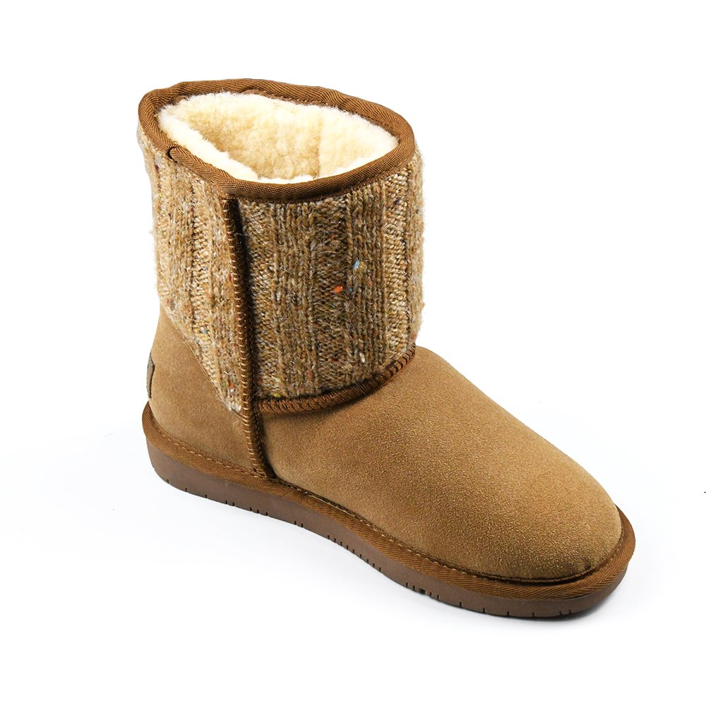 custom logo ladies brown knitted upper real wool fur lining winter women shoes sheepskin snow boots