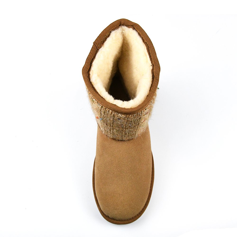custom logo ladies brown knitted upper real wool fur lining winter women shoes sheepskin snow boots