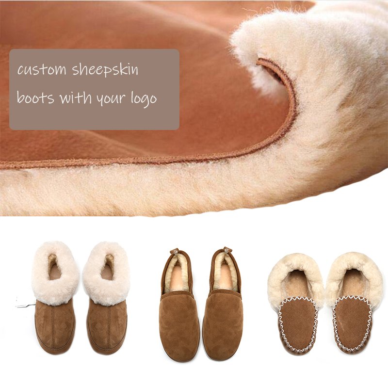 custom logo ladies brown knitted upper real wool fur lining winter women shoes sheepskin snow boots