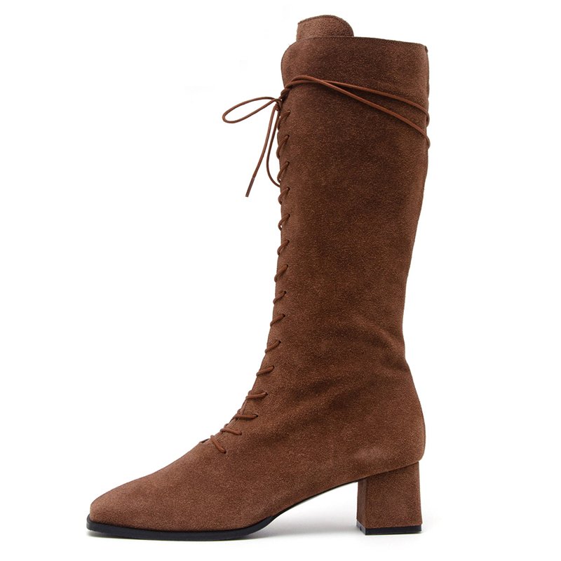 Designer Winter Fashion Wholesale Custom Logo Leather Low Heel Snow Gothic Women Knee Boots