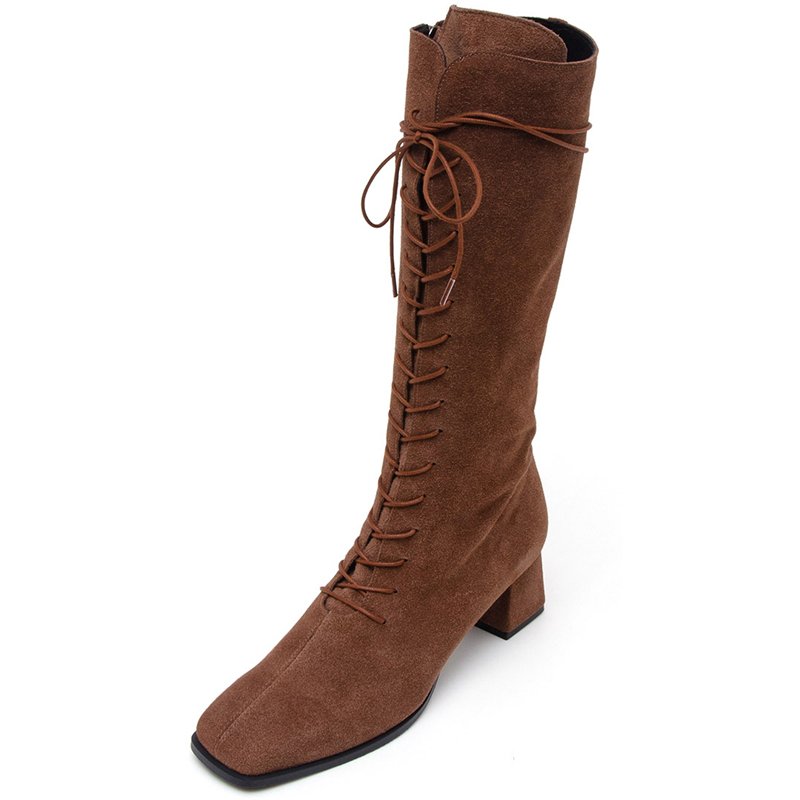 Designer Winter Fashion Wholesale Custom Logo Leather Low Heel Snow Gothic Women Knee Boots