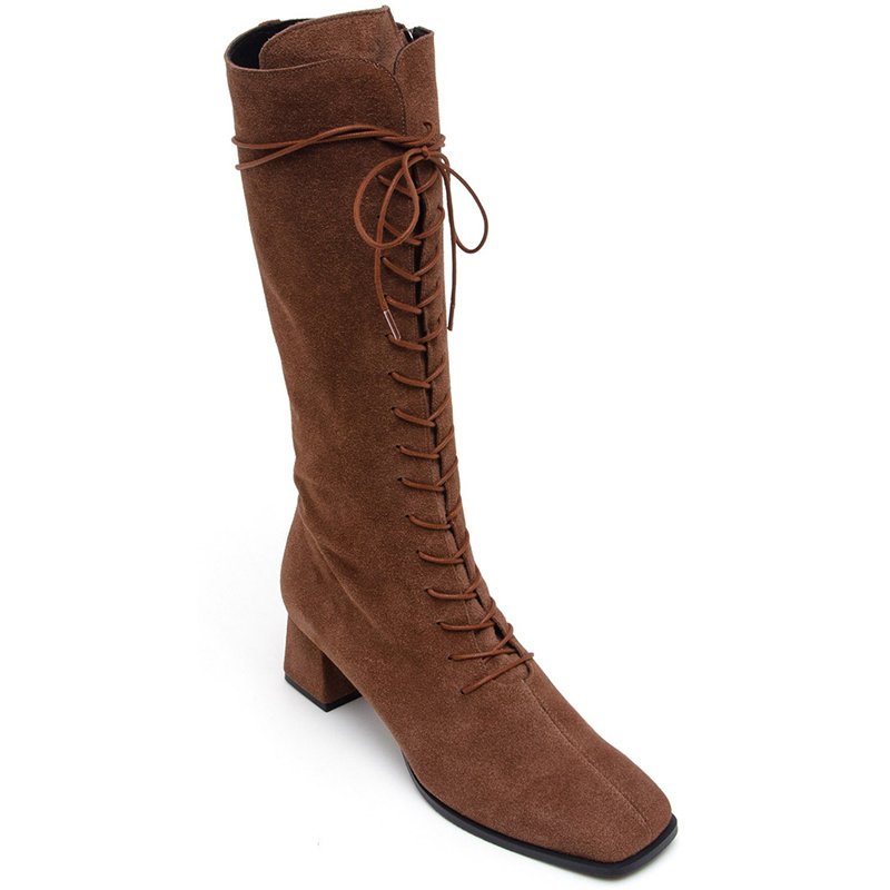 Designer Winter Fashion Wholesale Custom Logo Leather Low Heel Snow Gothic Women Knee Boots