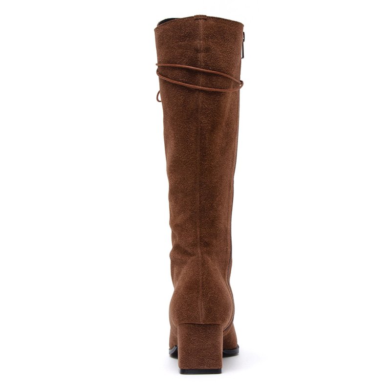 Designer Winter Fashion Wholesale Custom Logo Leather Low Heel Snow Gothic Women Knee Boots