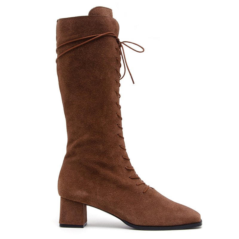 Designer Winter Fashion Wholesale Custom Logo Leather Low Heel Snow Gothic Women Knee Boots
