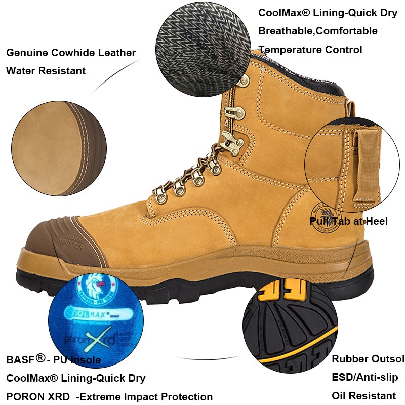 ROCKROOSTER Leather Security Boots Industrial Boots Industrial Leather Boot Steel toe Work Shoes Mining Construction Shoe AK232