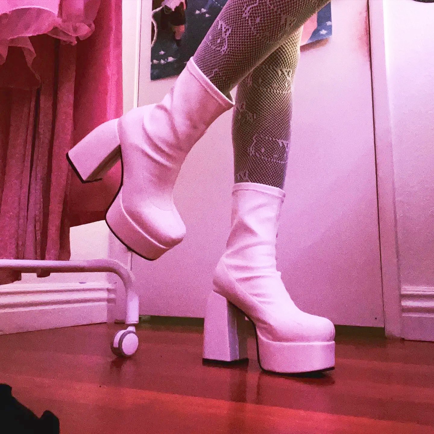2023 New Square Head Thick Heel High Heel Waterproof Platform Stretch Denim and Leather Large Size Patent Women Ankle Boots